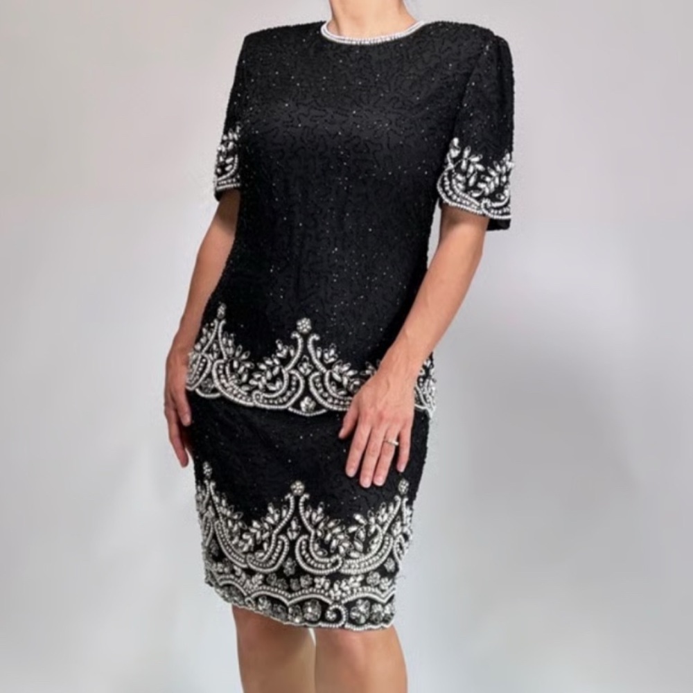 Vintage Black & Silver All Beaded Embellished Dress